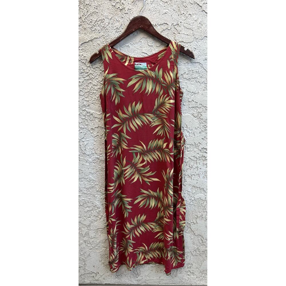 Vintage Reyn Spooner Red Tropical Palm Leaf Maxi Dress Size Womens Small